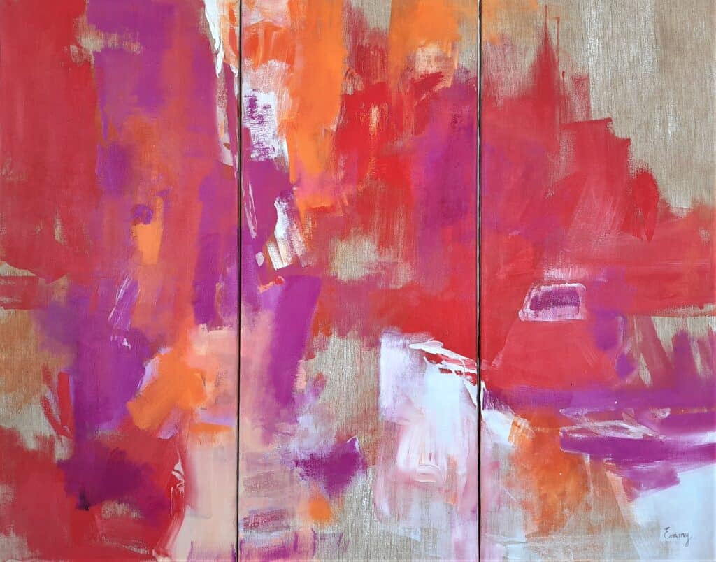 La Dulzura Encadena el Alma, triptych, 18.5 x 47.5 in. each