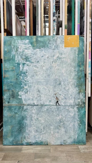 “Elijo Tener Alas” by Arturo M. — now on display at Pez Gordo.
Mixed media on canvas, 60 x 80 in